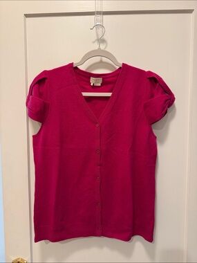 Kate Spade Cashmere Fuchsia V-Neck Short Sleeve Button Cardigan